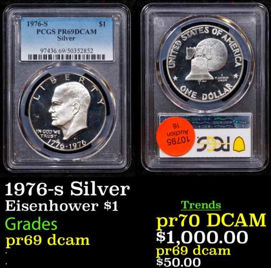 PCGS 1976-s Silver Proof Eisenhower Dollar $1 pr69 dcam PCGS