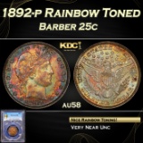 PCGS 1892-p Barber Quarter Rainbow Toned 25c au58 PCGS
