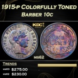 1915-p Barber Dime Colorfully Toned 10c Grades ms62