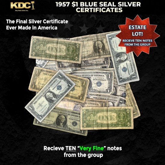 10x 1957 $1 Blue Seal Silver Certificates Grades VF
