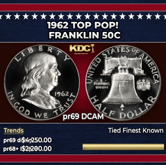 1962 Proof Franklin Half Dollar TOP POP! 50c pr69 DCAM SEGS