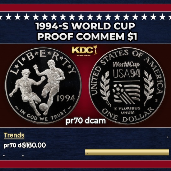 1994-S World Cup Proof Modern Commem Dollar $1 pr70 dcam SEGS