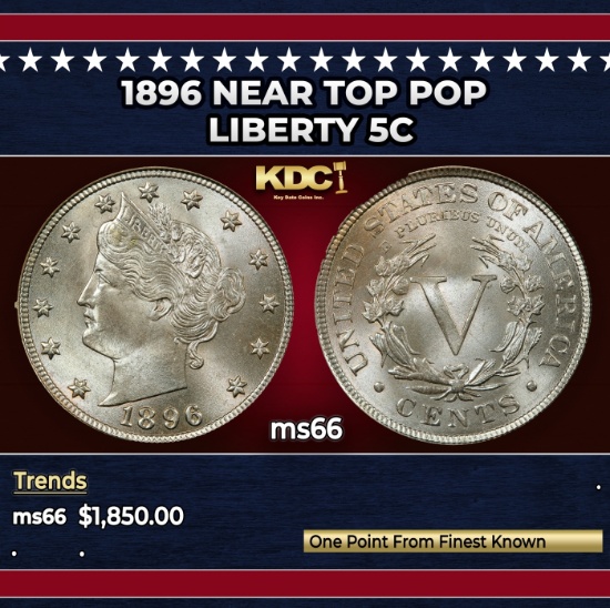 1896 Liberty Nickel Near Top Pop 5c ms66 SEGS