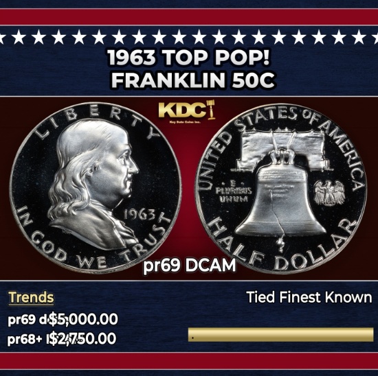 1963 Proof Franklin Half Dollar TOP POP! 50c pr69 DCAM SEGS