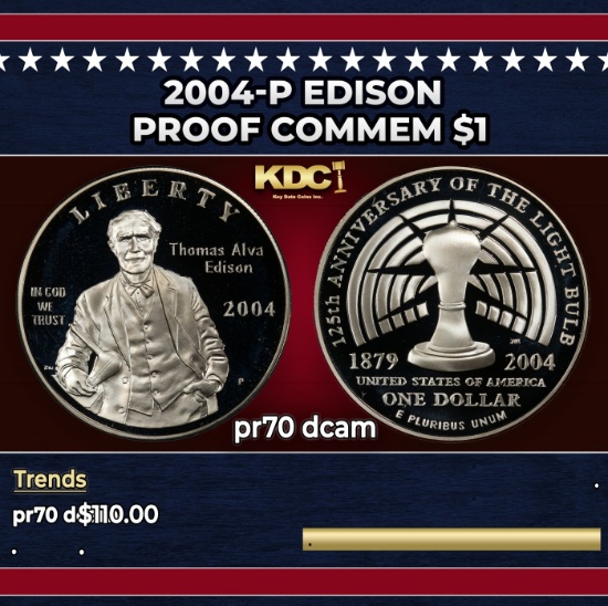 2004-P Edison Proof Modern Commem Dollar $1 pr70 dcam SEGS