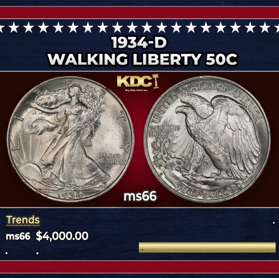 1934-d Walking Liberty Half Dollar 50c ms66 SEGS