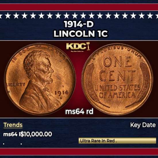 1914-d Lincoln Cent 1c ms64 rd SEGS