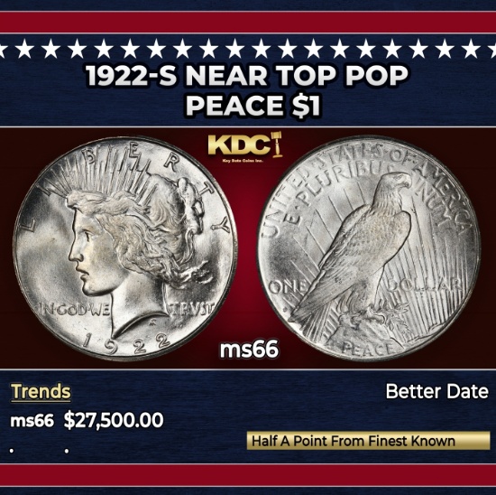 1922-s Peace Dollar Near Top Pop $1 ms66 SEGS