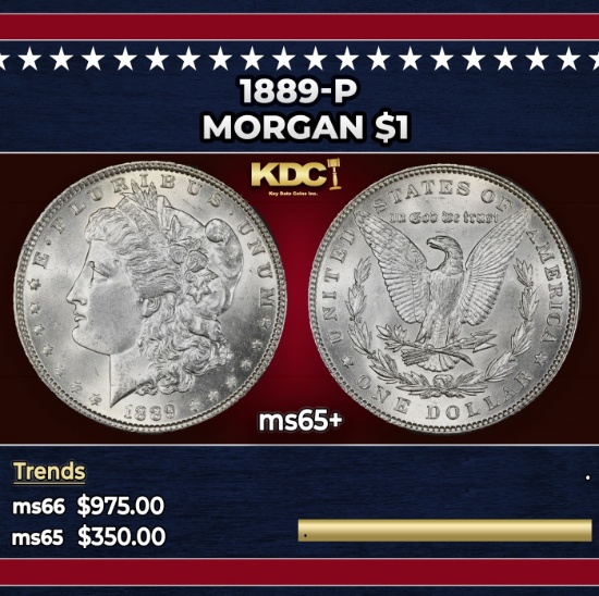 1889-p Morgan Dollar $1 Grades ms65+