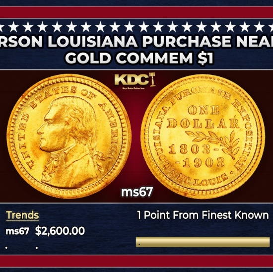 1903 Jefferson Louisiana Purchase Gold Commem Dollar Near Top Pop! 1 ms67 SEGS