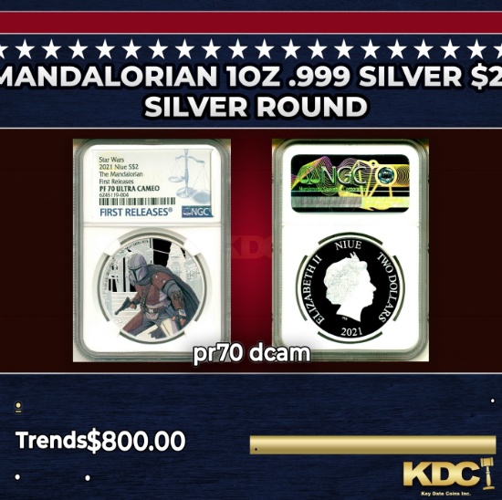 NGC NGC 2021 Star Wars THE MANDALORIAN 1oz .999 Silver $2  Niue Commerative Coin Proof pr70 dcam NGC