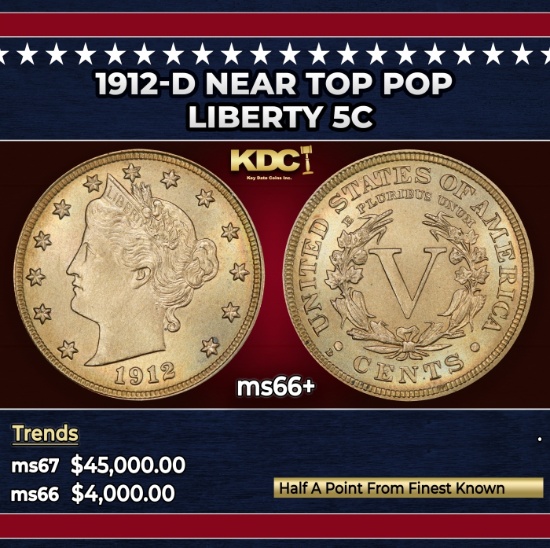 1912-d Liberty Nickel Near Top Pop 5c ms66+ SEGS