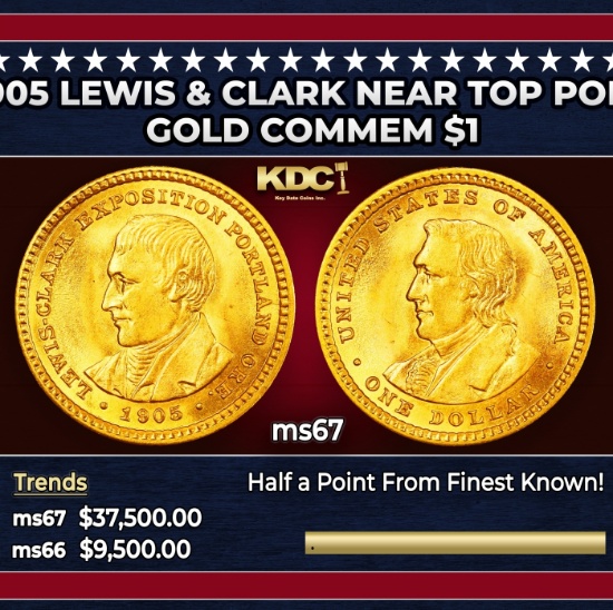 1905 Lewis & Clark Gold Commem Dollar Near Top Pop! 1 ms67 SEGS