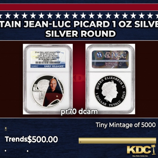 NGC NGC 2015-p Star Trek Captain Jean-Luc Picard 1 oz Silver $1 Australlian Tuvalu Proof pr70 dcam N