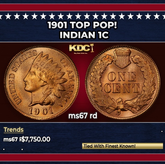 1901 Indian Cent TOP POP! 1c ms67 rd SEGS