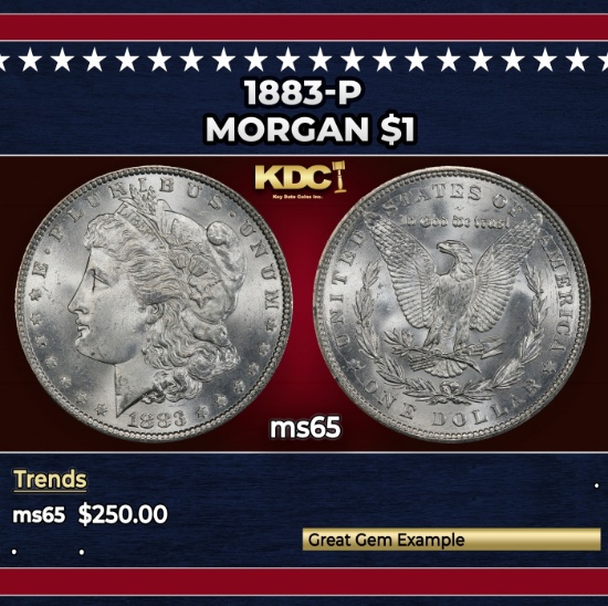1883-p Morgan Dollar $1 Grades ms65