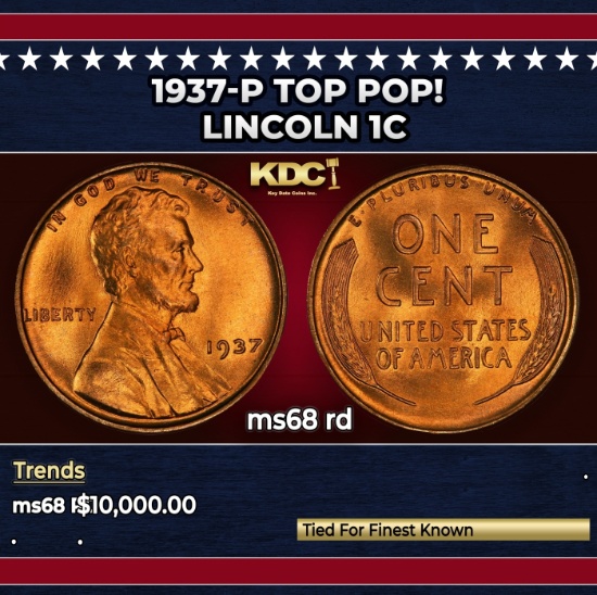 1937-p Lincoln Cent TOP POP! 1c ms68 rd SEGS
