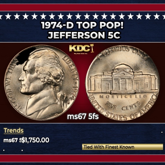 1974-d Jefferson Nickel TOP POP! 5c ms67 5fs SEGS