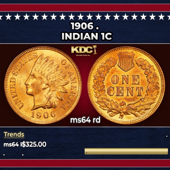 1906 Indian Cent . 1c Grades ms64 rd