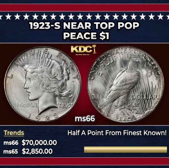 1923-s Peace Dollar Near Top Pop $1 ms66 SEGS