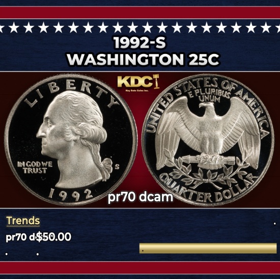 1992-s Proof Washington Quarter 25c pr70 dcam SEGS