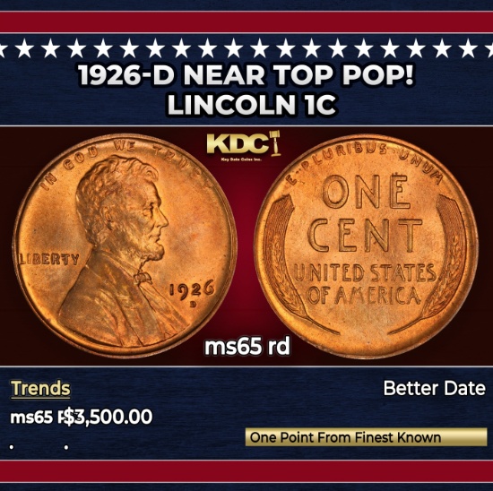 1926-d Lincoln Cent Near Top Pop! 1c ms65 rd SEGS