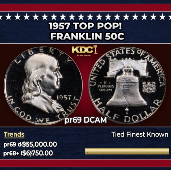 1957 Proof Franklin Half Dollar TOP POP! 50c pr69 DCAM SEGS