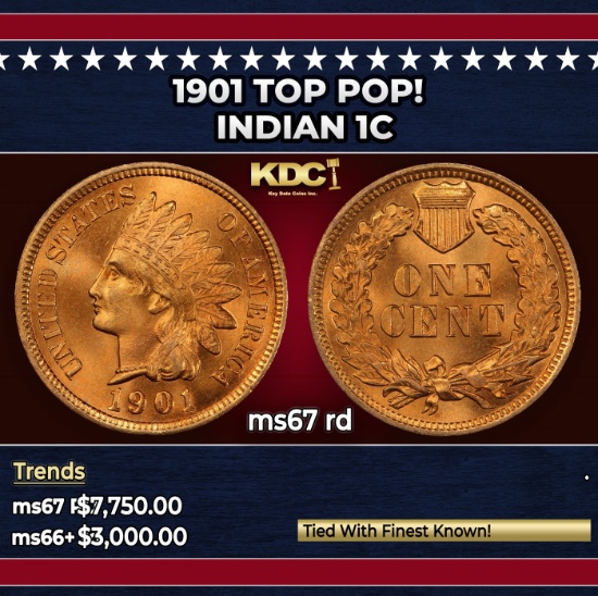 1901 Indian Cent TOP POP! 1c ms67 rd SEGS