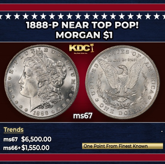 1888-p Morgan Dollar Near Top Pop! $1 ms67 SEGS