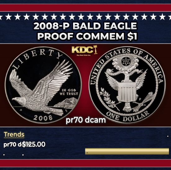 2008-P Bald Eagle Proof Modern Commem Dollar $1 pr70 dcam SEGS