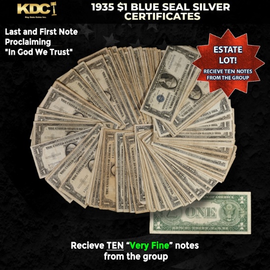 10x 1935 $1 Blue Seal Silver Certificates Grades VF