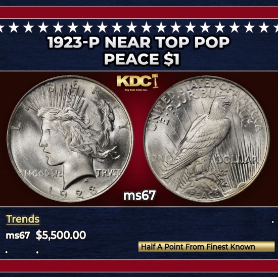 1923-p Peace Dollar Near Top Pop $1 ms67 SEGS