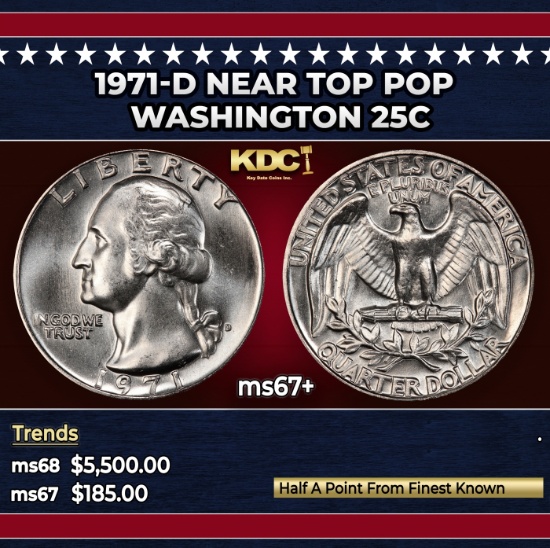 1971-d Washington Quarter Near Top Pop 25c ms67+ SEGS