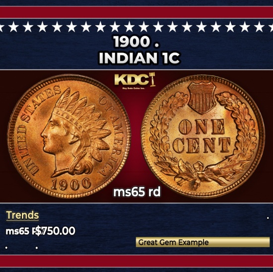 1900 Indian Cent . 1c Grades ms65 rd