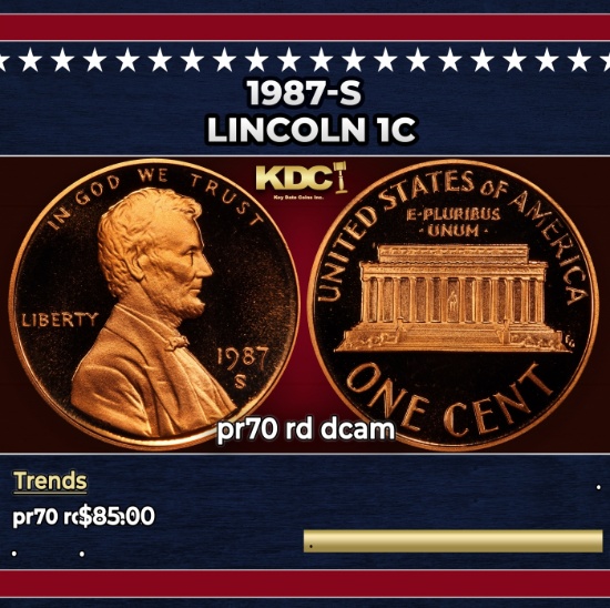 1987-s Proof Lincoln Cent 1c pr70 rd dcam SEGS