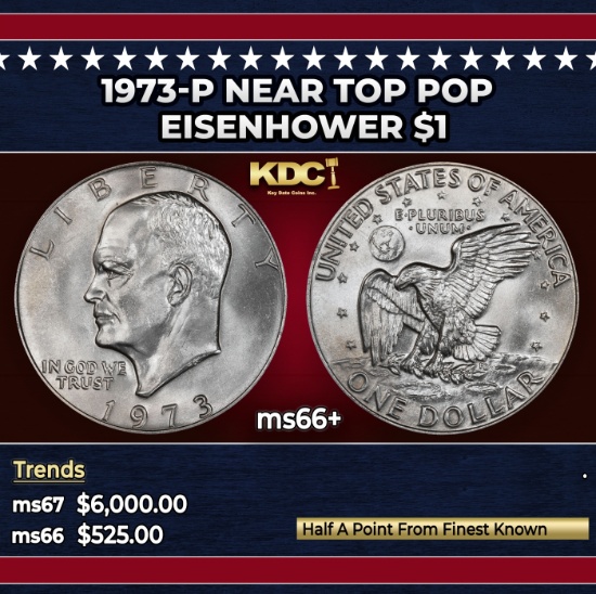 1973-p Eisenhower Dollar Near Top Pop $1 ms66+ SEGS