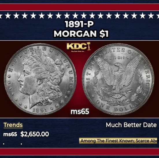 1891-p Morgan Dollar $1 ms65 SEGS