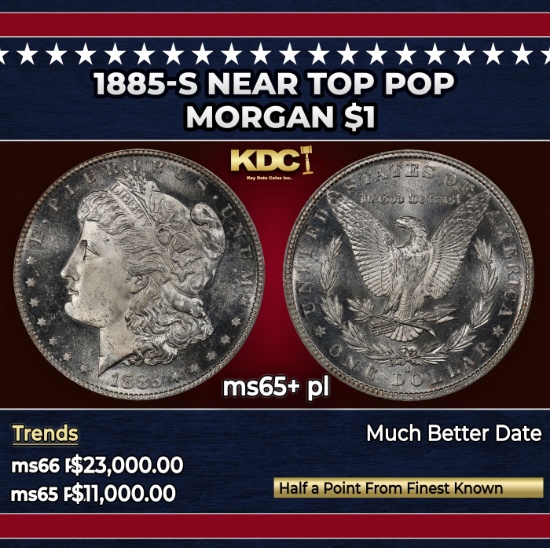 1885-s Morgan Dollar Near Top Pop $1 ms65+ pl SEGS