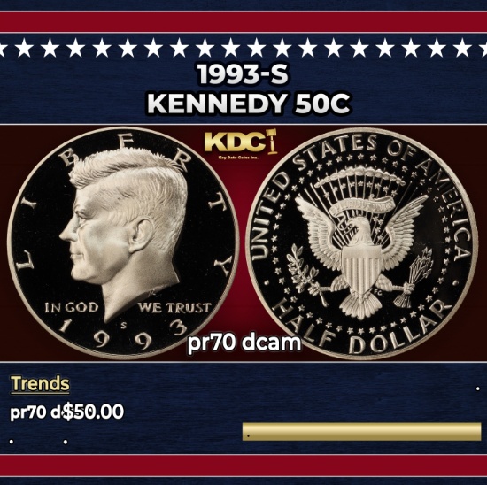 1993-s Proof Kennedy Half Dollar 50c pr70 dcam SEGS