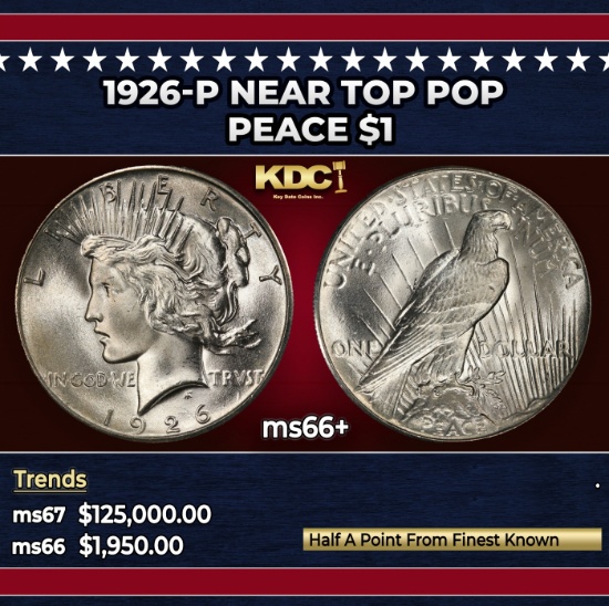 1926-p Peace Dollar Near Top Pop $1 ms66+ SEGS