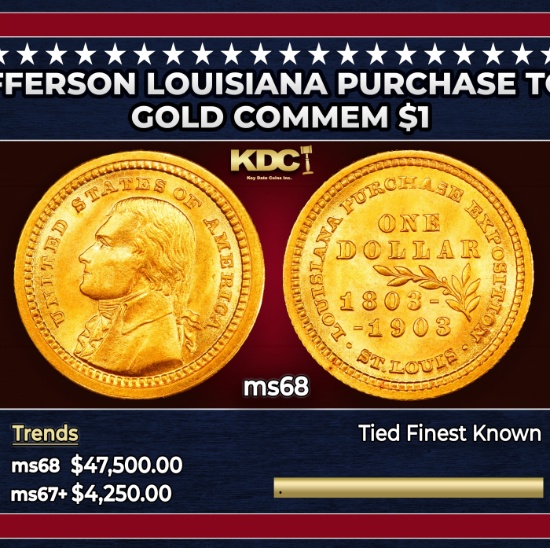 1903 Jefferson Louisiana Purchase Gold Commem Dollar TOP POP! 1 ms68 SEGS