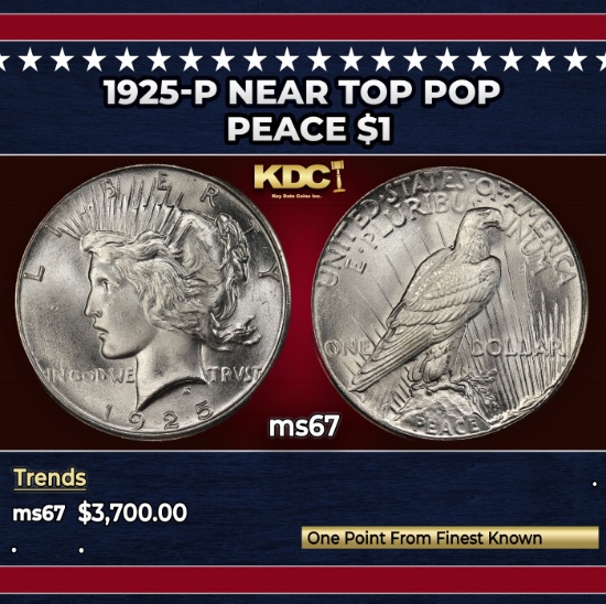 1925-p Peace Dollar Near Top Pop $1 ms67 SEGS