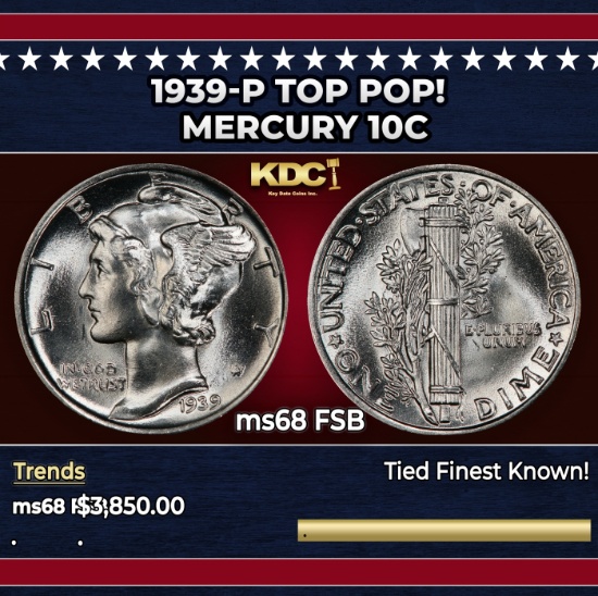 1939-p Mercury Dime TOP POP! 10c ms68 FSB SEGS