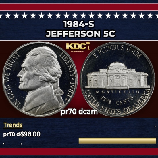 1984-s Proof Jefferson Nickel 5c pr70 dcam SEGS