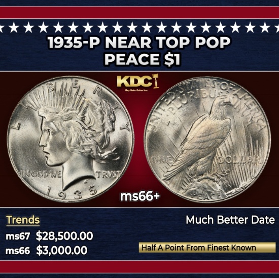 1935-p Peace Dollar Near Top Pop $1 ms66+ SEGS