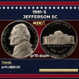 1991-s Proof Jefferson Nickel 5c pr70 dcam SEGS