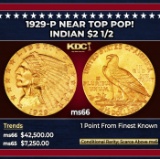 1929-p Gold Indian Quarter Eagle Near Top Pop! $2 1/2 ms66 SEGS