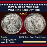 1937-d Walking Liberty Half Dollar Near Top Pop 50c ms67+ SEGS