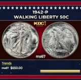 1942-p Walking Liberty Half Dollar 50c ms67 SEGS