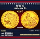 1909-s Gold Indian Half Eagle $5 ms64+ USCG